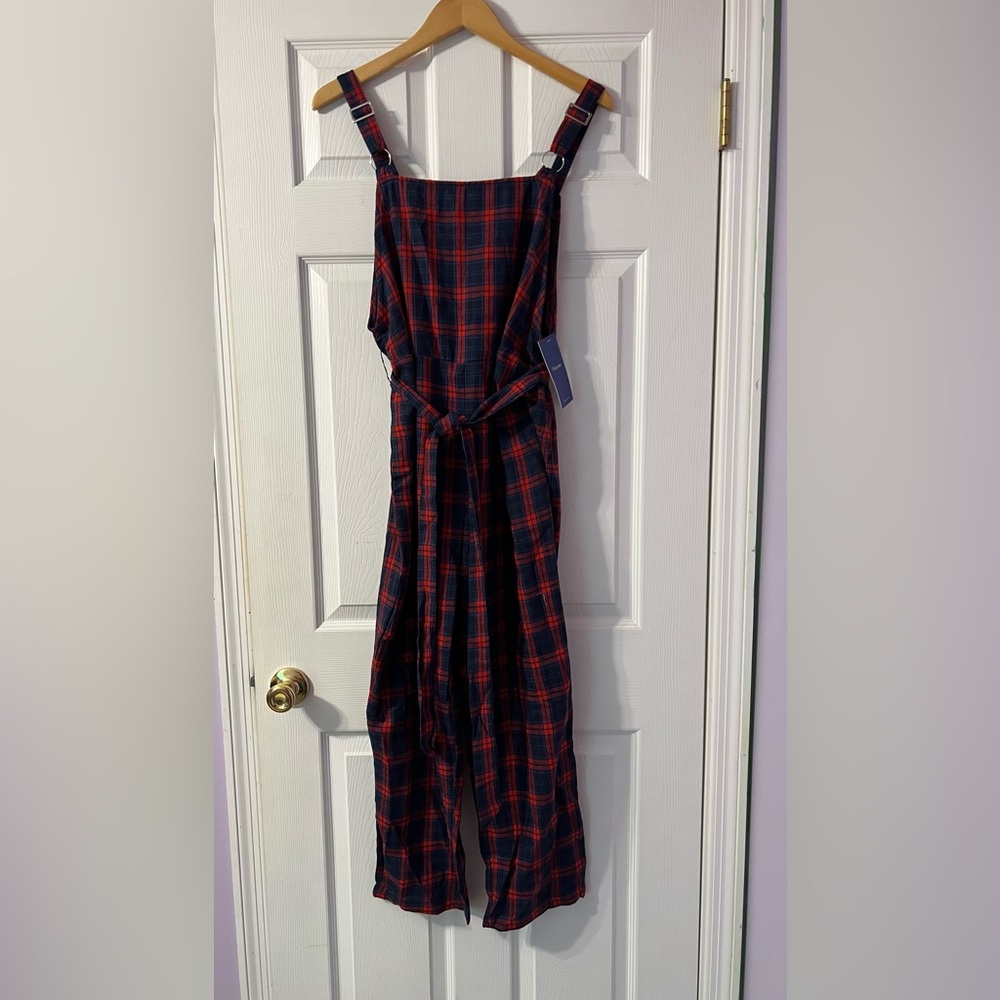 Floems tartan print flannel overalls